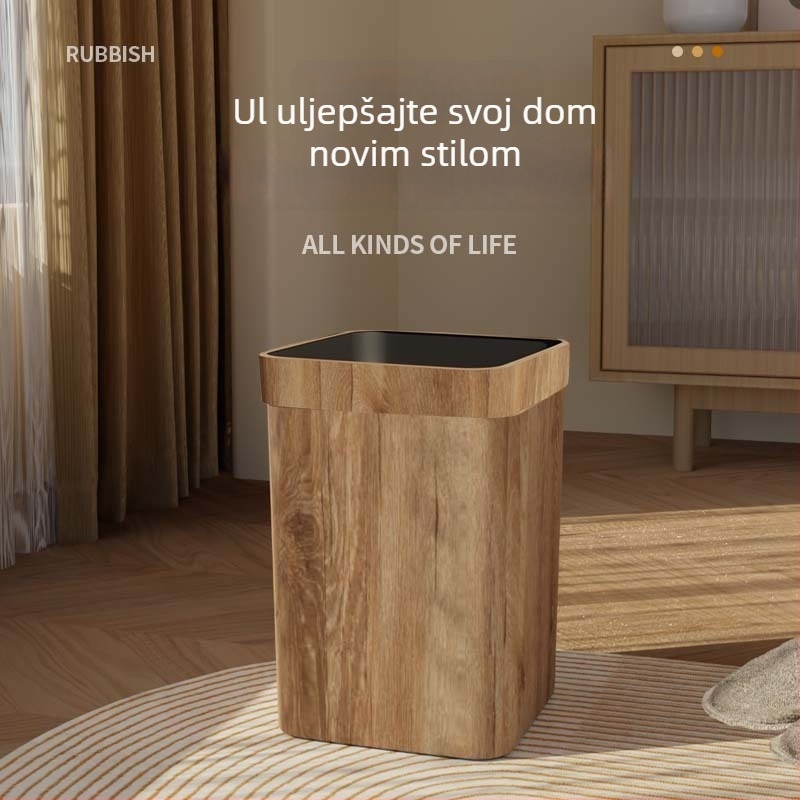 Koš za otpatke s drvnim uzorkom drveta, kućna uporaba, otvorenog tipa, plastični, 12 L, za kupaonicu, kuhinju, spavaću sobu i dnevni boravak