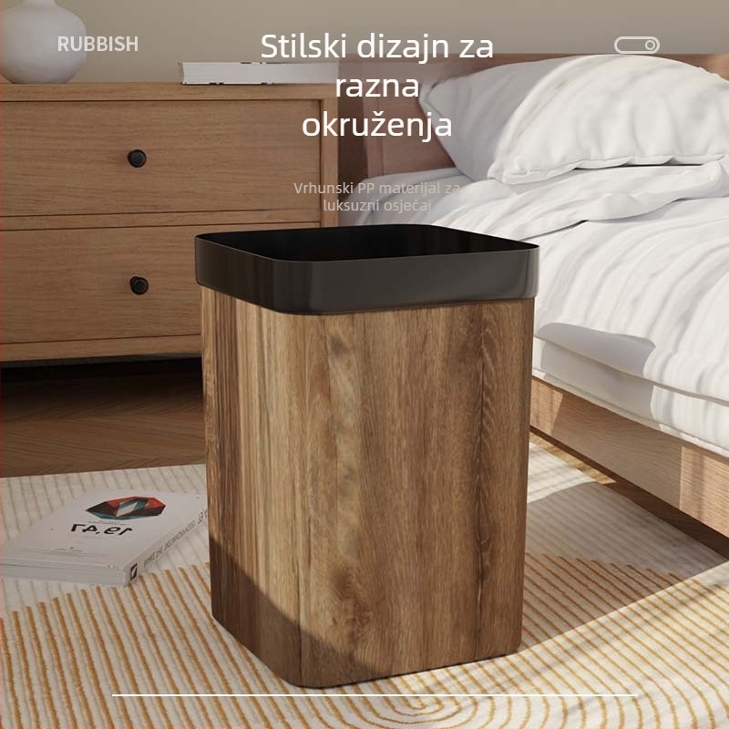 Koš za otpatke s drvnim uzorkom drveta, kućna uporaba, otvorenog tipa, plastični, 12 L, za kupaonicu, kuhinju, spavaću sobu i dnevni boravak