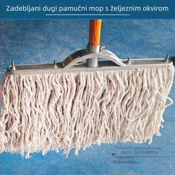 Mop od pamukovog vlakna s metalnom okvirom i drvenom drškom, kućni mop za podove, duga pamukova vlakna, upijajuća zamjenska krpa