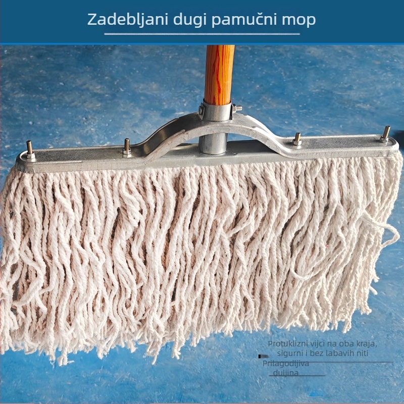 Mop od pamukovog vlakna s metalnom okvirom i drvenom drškom, kućni mop za podove, duga pamukova vlakna, upijajuća zamjenska krpa