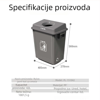 Veliki kvadratni plastični kanta za otpadke, za komercijalne kupaonice, otvoreni vrh, 12 L+