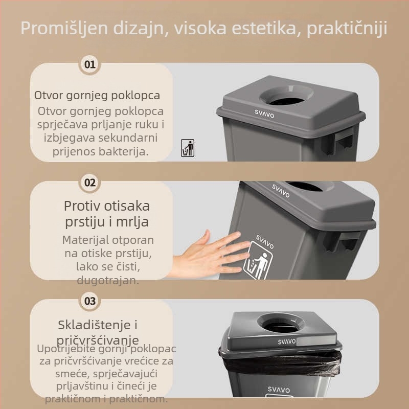 Veliki kvadratni plastični kanta za otpadke, za komercijalne kupaonice, otvoreni vrh, 12 L+