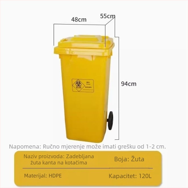 Pedalni spremnik medicinskog otpada, žut, velike kapacitete, za bolnice i klinike, s poklopcem