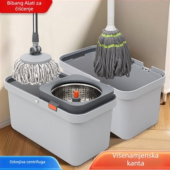 Set mop i kanta za kućnu upotrebu s rotacijskim mehanizmom, suho i mokro čišćenje, mikrovlakana glavica, nehrđajući čelični nastavak.