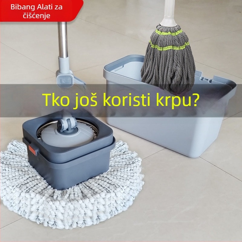 Set mop i kanta za kućnu upotrebu s rotacijskim mehanizmom, suho i mokro čišćenje, mikrovlakana glavica, nehrđajući čelični nastavak.