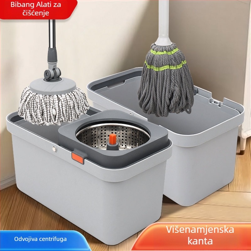 Set mop i kanta za kućnu upotrebu s rotacijskim mehanizmom, suho i mokro čišćenje, mikrovlakana glavica, nehrđajući čelični nastavak.