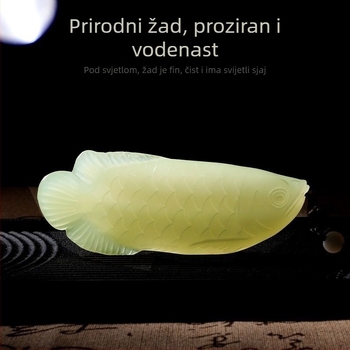Jade privjesak s ribom Arowana – ručna dekorativna figura za dom, zlatni ton, elegantan dar muškarcima za opuštanje