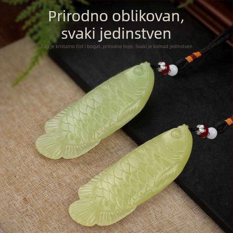 Jade privjesak s ribom Arowana – ručna dekorativna figura za dom, zlatni ton, elegantan dar muškarcima za opuštanje
