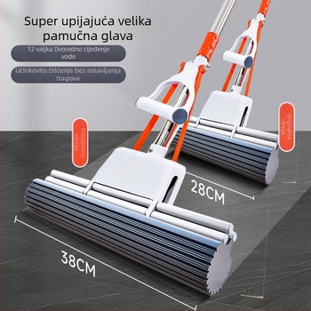 Spužveni mop bez dodirivanja rukama, za kućnu upotrebu, apsorpcijska glava, čišćenje u jednom koraku, velikog promjera 28–38 cm