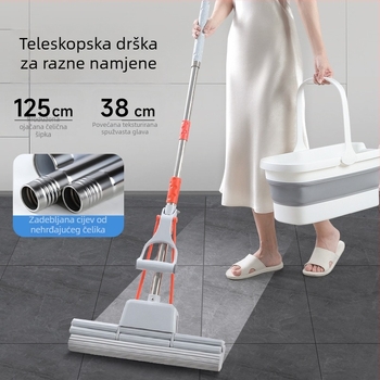 Spužveni mop bez dodirivanja rukama, za kućnu upotrebu, apsorpcijska glava, čišćenje u jednom koraku, velikog promjera 28–38 cm