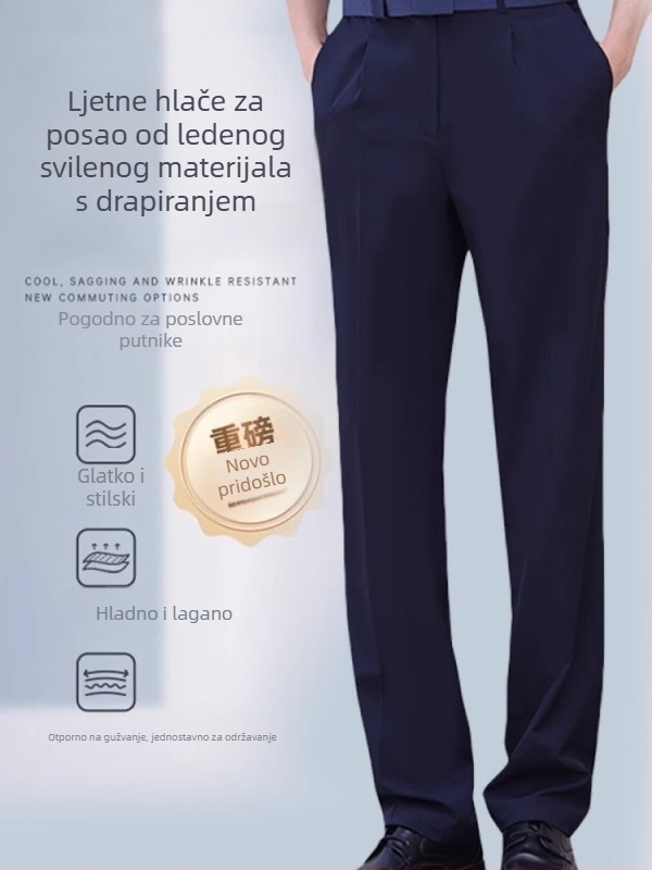 Muške hlače od Tencela za gradski stil – ravni kroj, duge, s osjećajem hlađenja, rastezljive poslovne hlače