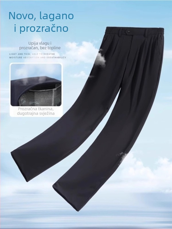 Muške hlače od Tencela za gradski stil – ravni kroj, duge, s osjećajem hlađenja, rastezljive poslovne hlače