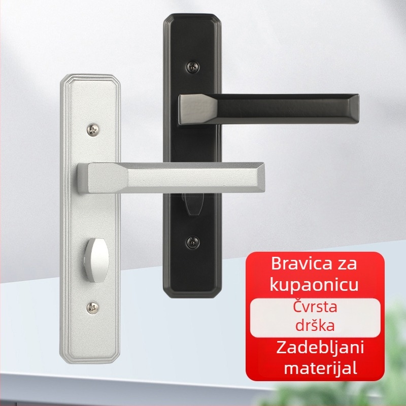 Crna ručka za staklena vrata kupaonice od aluminijskog legiranog materijala s tihim zaključavanjem – unutarnja ručka za kupaonska vrata