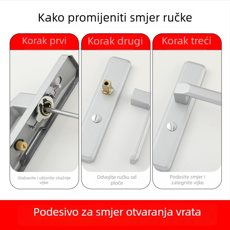 Crna ručka za staklena vrata kupaonice od aluminijskog legiranog materijala s tihim zaključavanjem – unutarnja ručka za kupaonska vrata