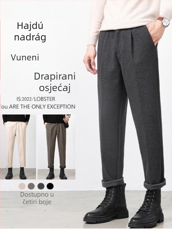 Muške cropped hlače od vune za jesen-zimu, luksuzne debele ravne hlače za odijelo s drapiranim siluetom, tople i svakodnevne