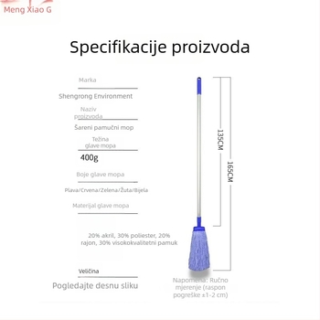 Mop od pamukastog vlakna za suho i mokro čišćenje, velikog formata, kućna upotreba, pogodan za pločice