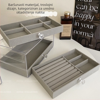 Kutija za nakit s zaštitom od oksidacije za naušnice i ogrlice, s plišanim unutarnjim dijelom i akrilnim uloškom, luksuzna i elegantna kutija
