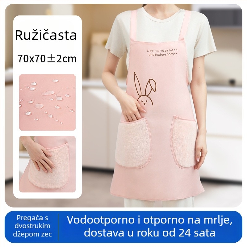 Vodootporna pregača s dvostrukim džepovima i motivom zeca za catering, otporna na ulje i prljavštinu