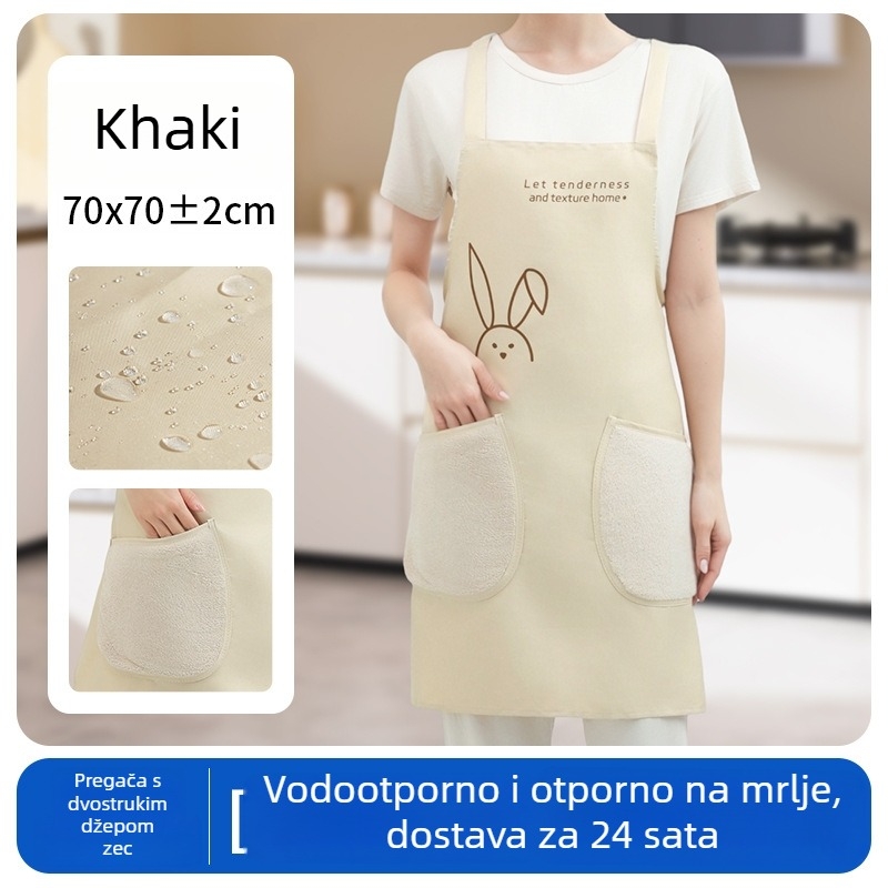 Vodootporna pregača s dvostrukim džepovima i motivom zeca za catering, otporna na ulje i prljavštinu