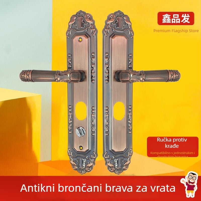 Crvena brončana ručka za sigurnosna vrata, velika ručka, univerzalna za ulazna vrata, razmak rupa 235 mm