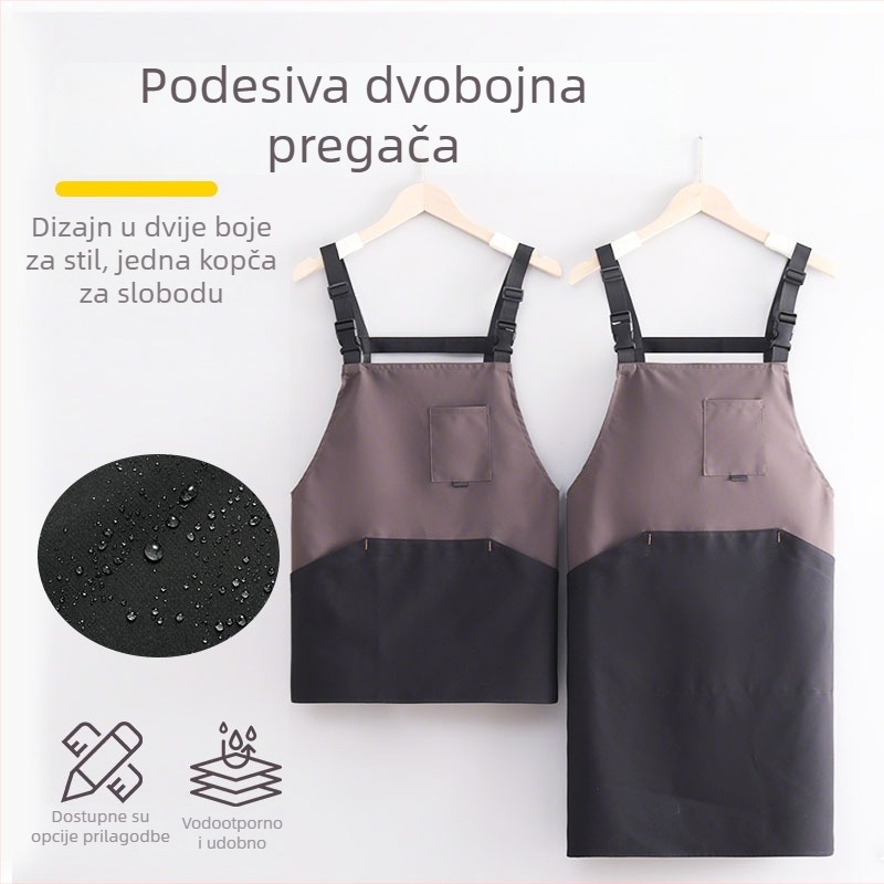 Domaća kuhinjska pregača, vodootporna, otporna na mrlje, jednostavno za čišćenje, bez rukava, jednobojna, moderni minimalistički dizajn, crno-siva