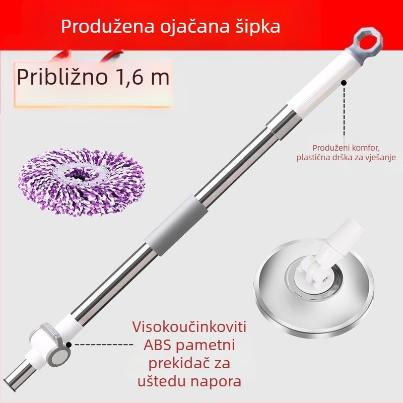 Okretna štapa za mop – univerzalna zamjena, bez dodirivanja rukama, za kućnu upotrebu, nehrđajući čelik i mikrovlakana glava