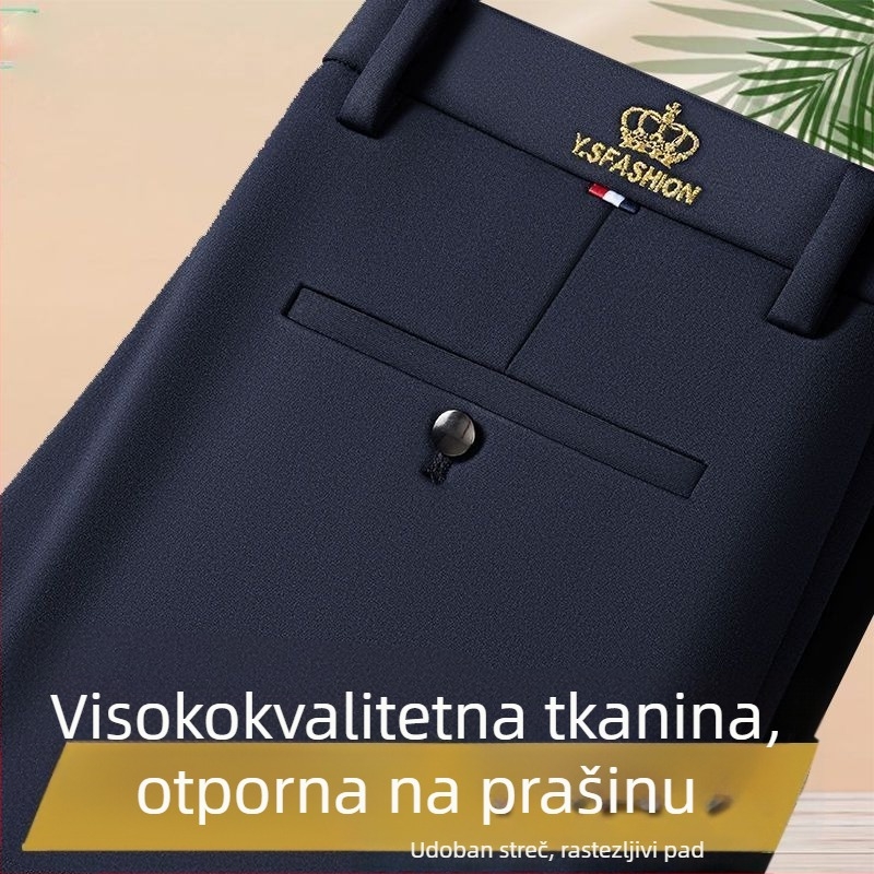 Muške hlače za proljeće i jesen s elastičnim materijalom, ravni kroj, visokim strukom, poslovno-casual stil