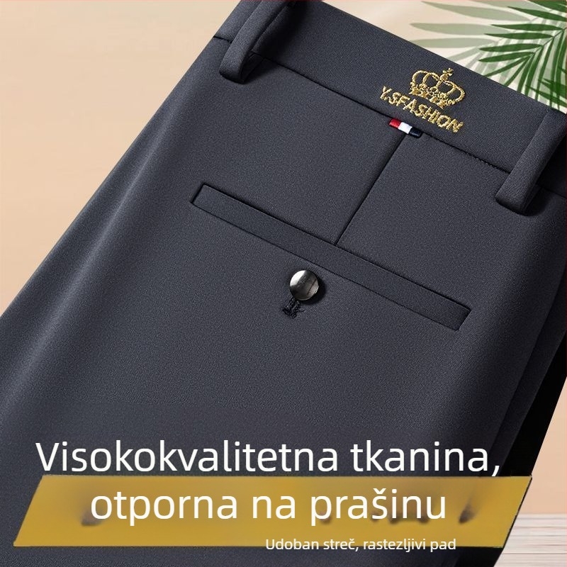 Muške hlače za proljeće i jesen s elastičnim materijalom, ravni kroj, visokim strukom, poslovno-casual stil