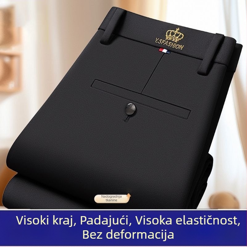 Muške hlače za proljeće i jesen s elastičnim materijalom, ravni kroj, visokim strukom, poslovno-casual stil