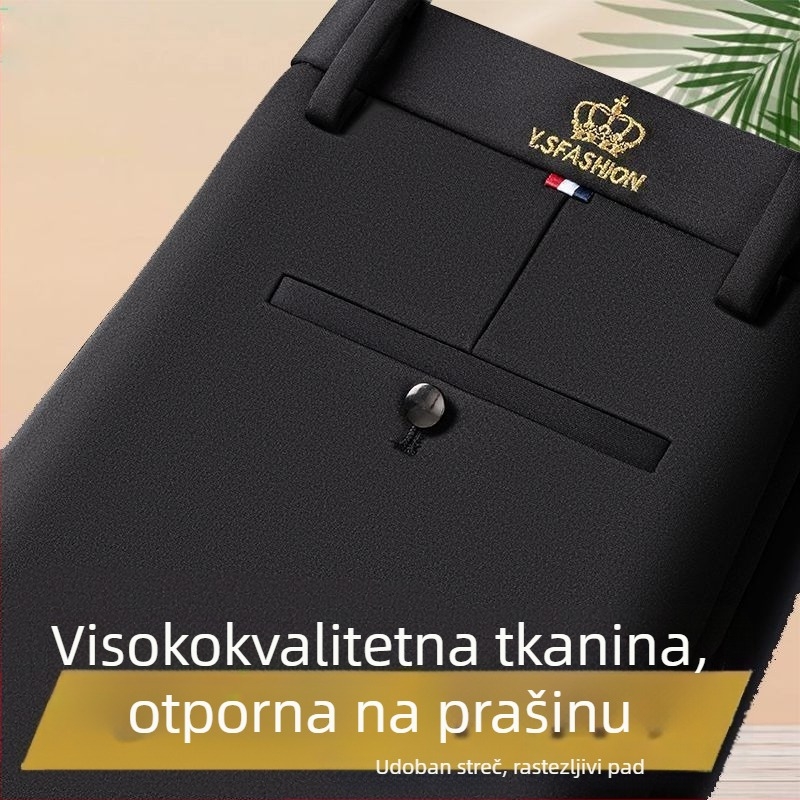 Muške hlače za proljeće i jesen s elastičnim materijalom, ravni kroj, visokim strukom, poslovno-casual stil