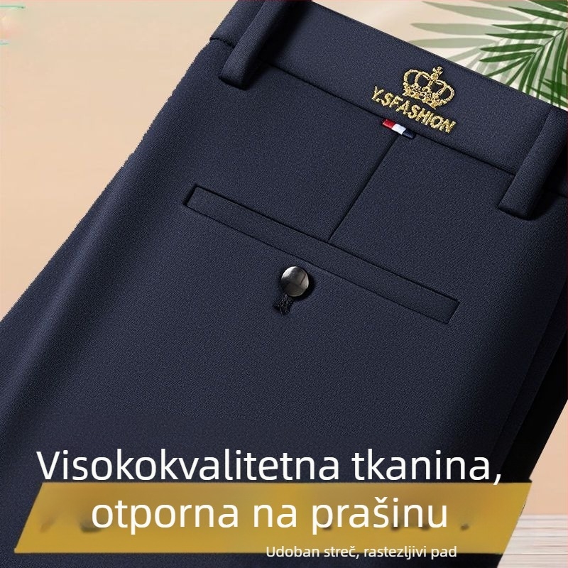 Muške hlače za proljeće i jesen s elastičnim materijalom, ravni kroj, visokim strukom, poslovno-casual stil