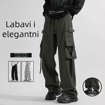 Muške hlače u stilu američkog streetweara, casual/workwear, opuštena silueta, ravne i široke nogavice s drapom, za proljeće i jesen.