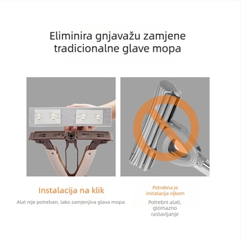 Meijie gumasto-pamučni mop s nehrđajućom čeličnom šipkom, upijajuća spužasta glava, ručno pranje, sklopivi iscijeđivač, teleskopska ručka 94–123 cm, glava 28 cm, 5 godina vijeka, 80–90% dehidracije