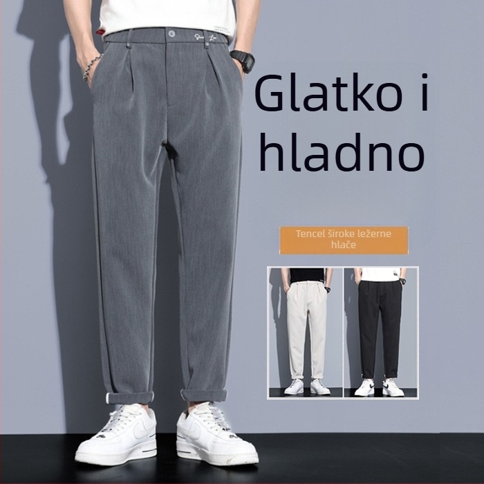 Muške ljetne hlače s 9/10 duljinom, korejskog stila, uski ravni kroj, prozračne i udobne