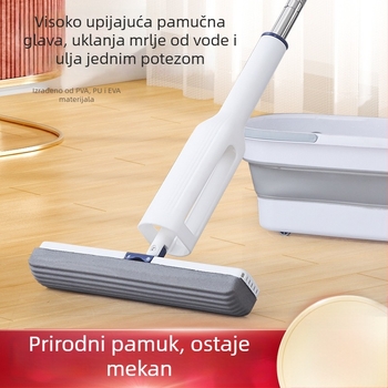 Mop s kolodionskom glavom od pamuka, polovično sklopivi, ručno pranje, upijajući, za kućno čišćenje, ručka od nehrđajućeg čelika