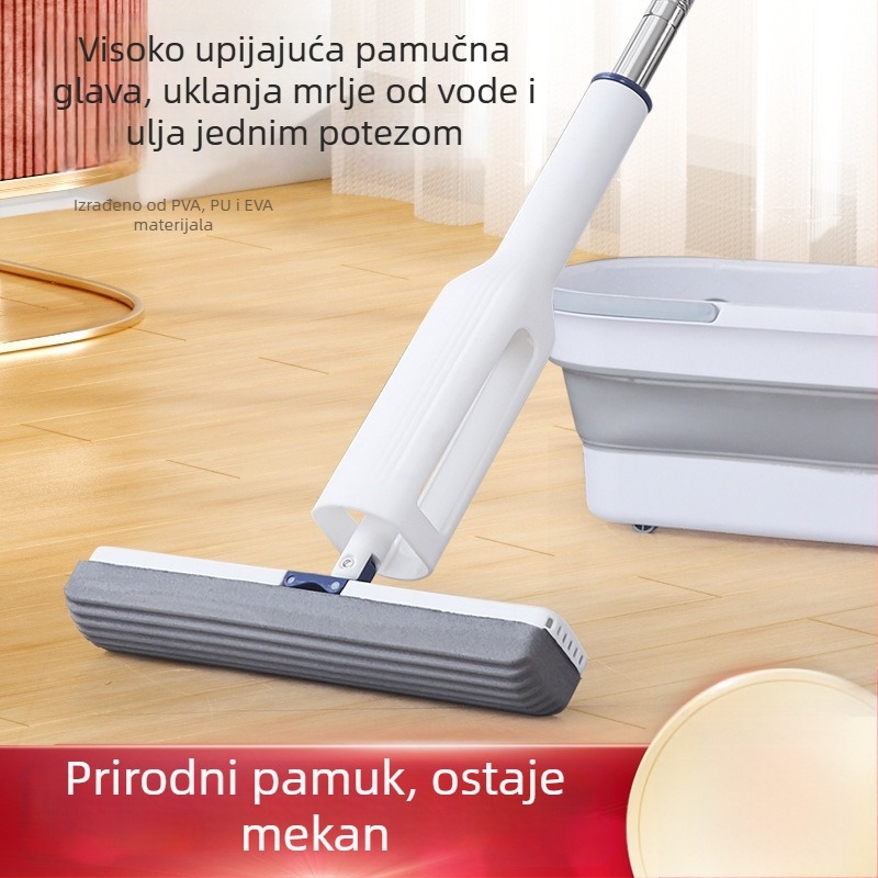 Mop s kolodionskom glavom od pamuka, polovično sklopivi, ručno pranje, upijajući, za kućno čišćenje, ručka od nehrđajućeg čelika