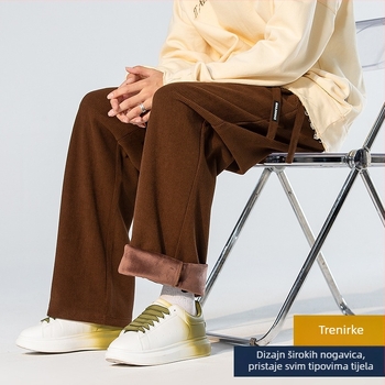 Adumu Muške hlače od corduroy s flisom casual – ravno krojenje, široke nogavice, srednji pojas, plus size, zima