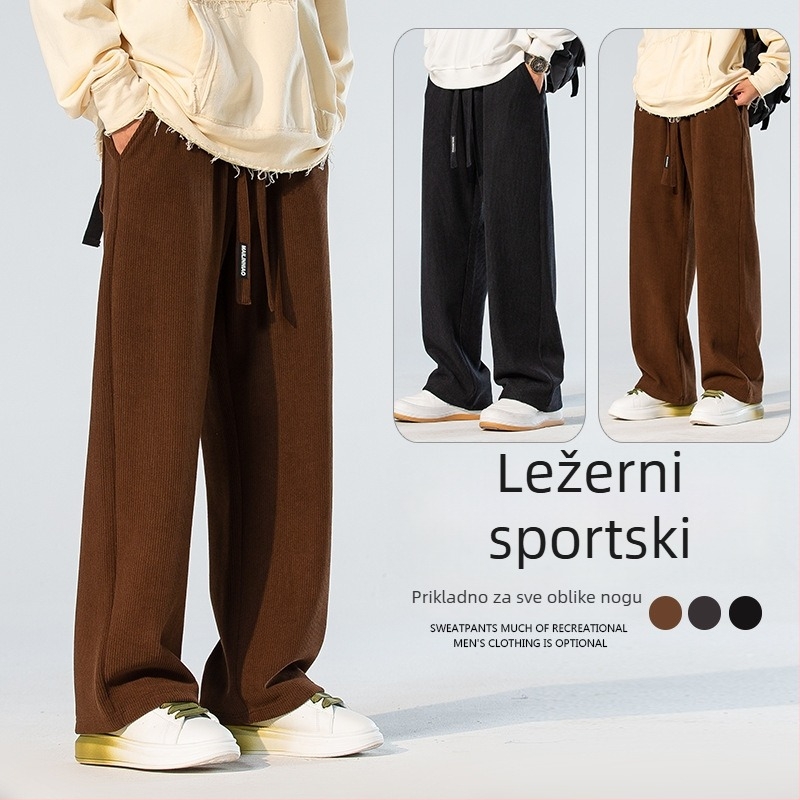 Adumu Muške hlače od corduroy s flisom casual – ravno krojenje, široke nogavice, srednji pojas, plus size, zima