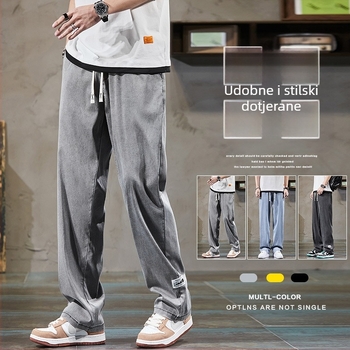 Muške široke hlače s casual stilom, japansko–hongkonški street stil, elastični pojas i vezica, prozračni poliester, lagane za ljeto