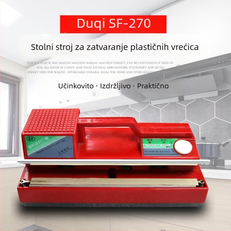 Duoqi SF270 Stolni stroj za zatvaranje aluminijske folije i plastičnih vrećica – poluautomatski, višefunkcionalni, za kućnu i komercijalnu uporabu