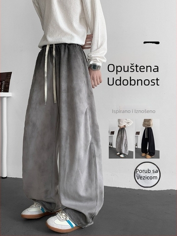 Jianheng Muške hlače u američkom vintage stilu, opuštenog kroja, širokih nogavica, s gradientnim tie-dye i dizajnom sabljastog padobranca za muškarce