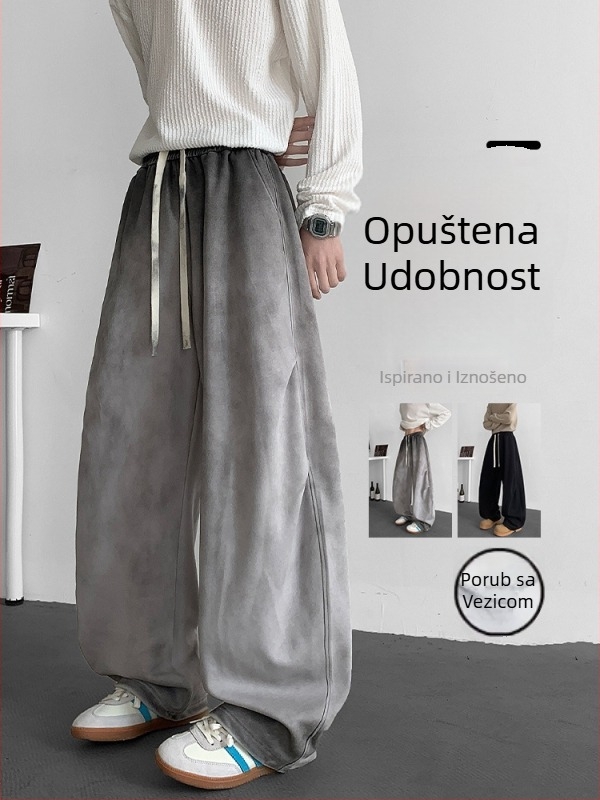 Jianheng Muške hlače u američkom vintage stilu, opuštenog kroja, širokih nogavica, s gradientnim tie-dye i dizajnom sabljastog padobranca za muškarce