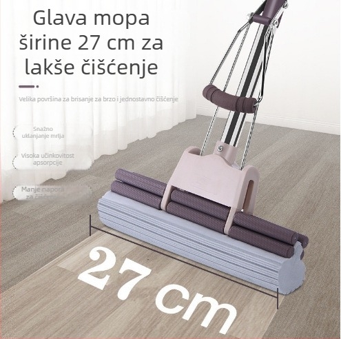 Nova kućna mop od mikrovlakana s rolom za cijedjenje, suho–mokro odvajanje, bezdodirno cijedjenje, ručka od nehrđajućeg čelika