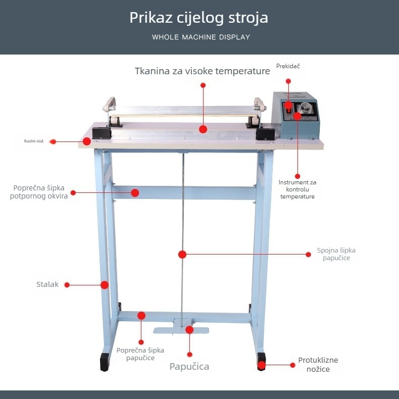 Poluautomatska pedala stroj za zavarivanje s tipom prolaza, zavarivanje i rezanje filma za pakiranje
