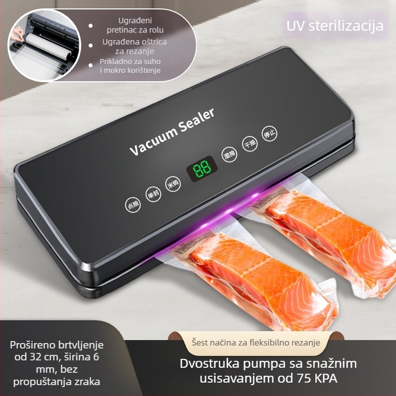 Vakuumski zatvarač s ugrađenim skladištem rola vrećica, kompaktični automatski kućni aparat za zatvaranje, suhi i mokri vakuum, očuvanje svježine