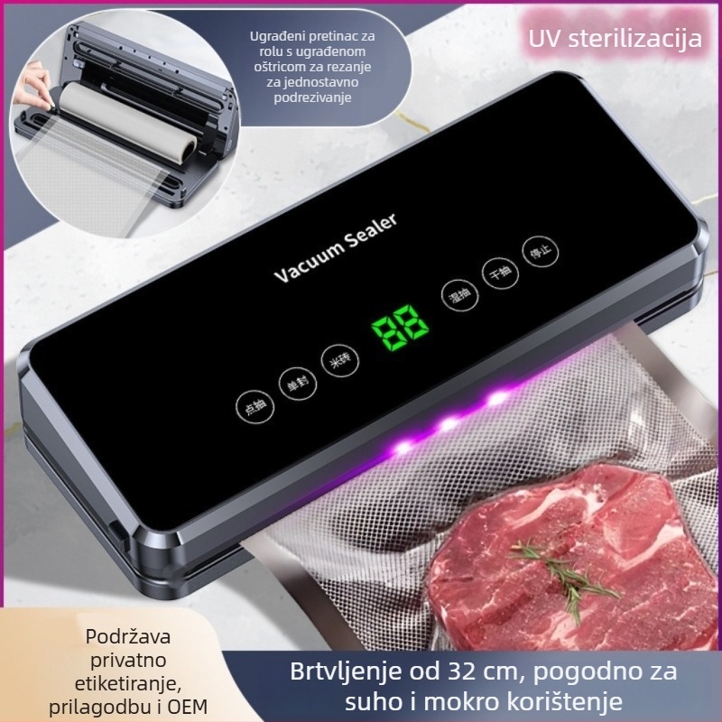 Vakuumski zatvarač s ugrađenim skladištem rola vrećica, kompaktični automatski kućni aparat za zatvaranje, suhi i mokri vakuum, očuvanje svježine