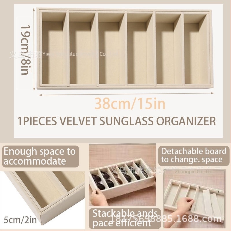 Organizator naočala s velurovim unutarnjim slojem i višestrukim odjeljcima, držač za izlaganje sunčanih naočala, veliki kapacitet (38×19×4.5 cm)