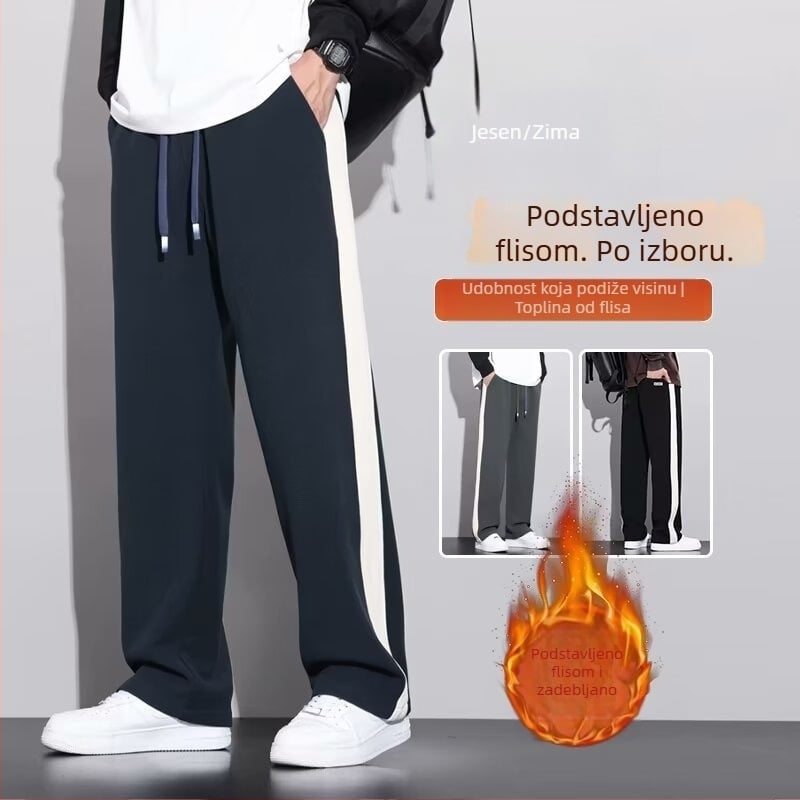 Muške casual hlače s fleec podstavom za jesen i zimu, opušten kroj, straight kroj, široke nogavice, vafl uzorak, izuzetno debeli