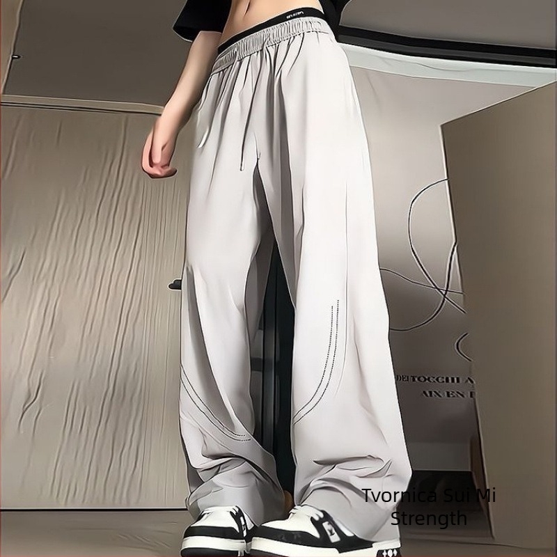 Khaki hlače od ice silk za muškarce, ljetne, tanke, prozračne i brzo sušeće, sportske hlače širokog kroja, casual