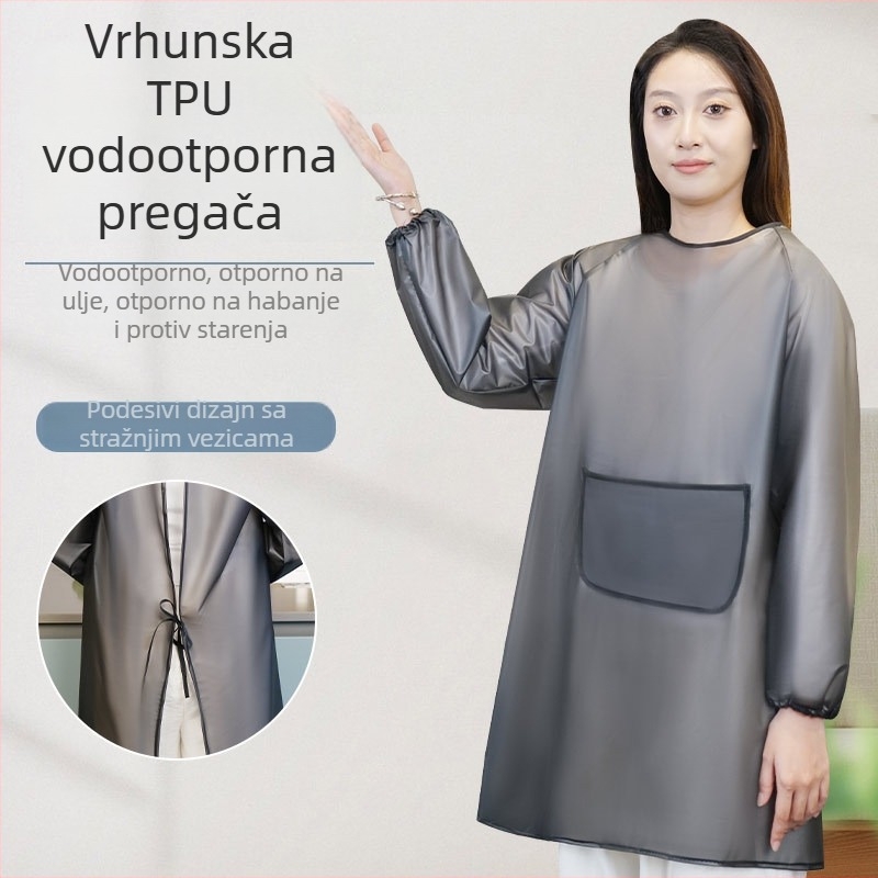TPU vodootporna kuhinjska pregača s dugim rukavima, obostrano nošena, otporna na ulje, za odrasle